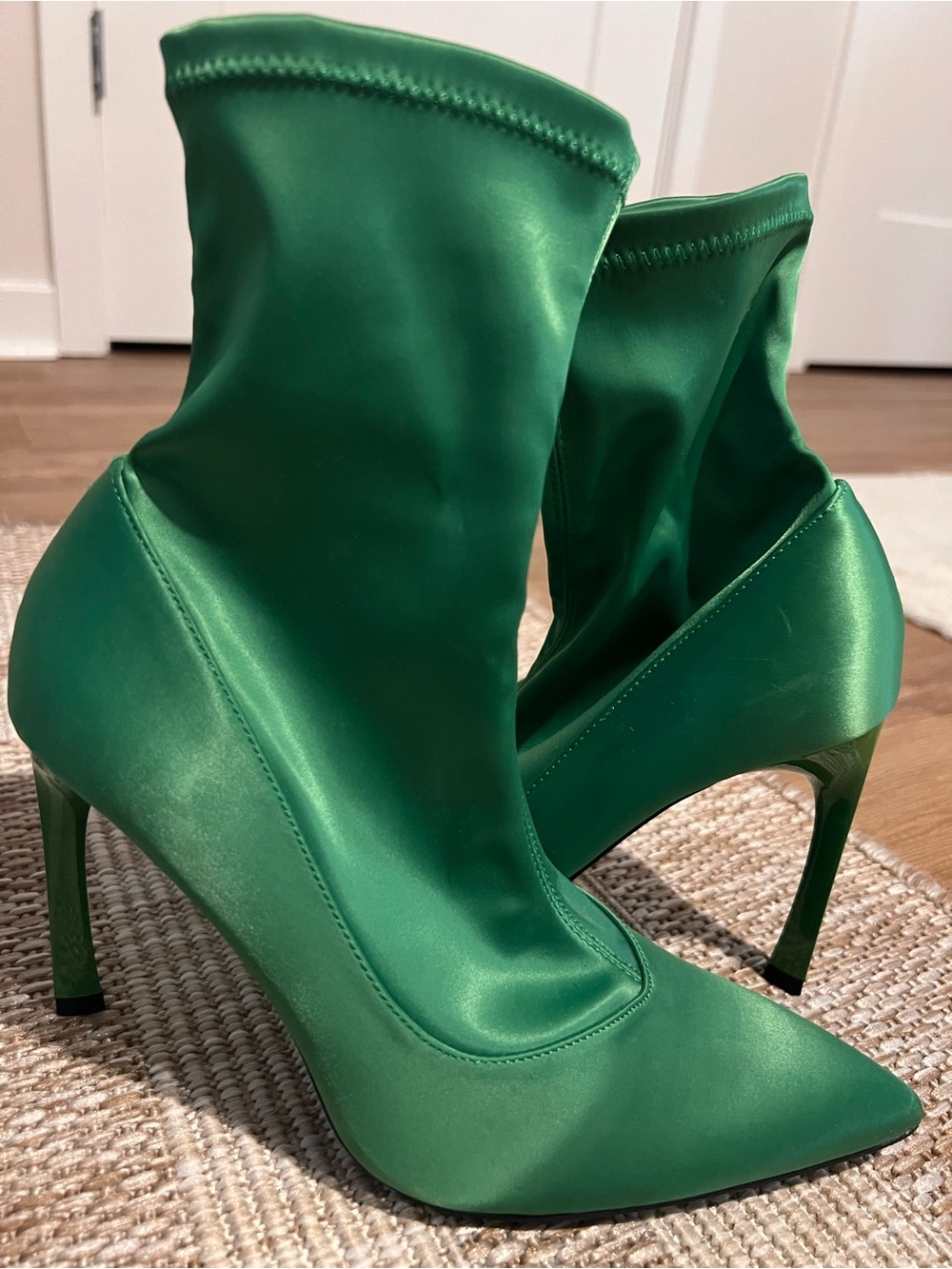 Zara Emerald Green Pointed Sock Boots - Picture 3 of 3